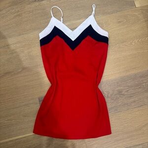 Forever 21 Red V‑Neck Colorblock Cami with White & Navy Trim